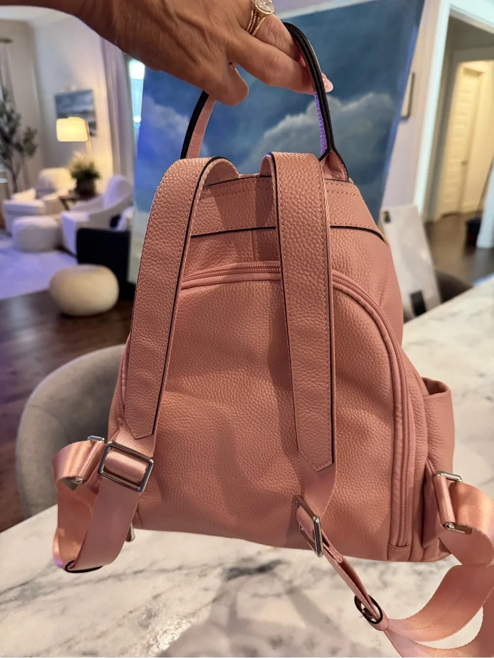 Antitheft Convertible Backpack Purse in Dusty Pink